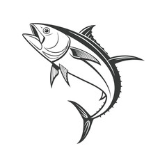 Tuna Fish Silhouette Vector, Black Sea Fish Clipart, Marine Animal Icon for Fishing, Seafood,