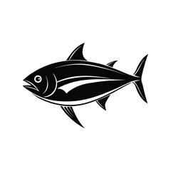 Tuna Fish Silhouette Vector, Black Sea Fish Clipart, Marine Animal Icon for Fishing, Seafood,