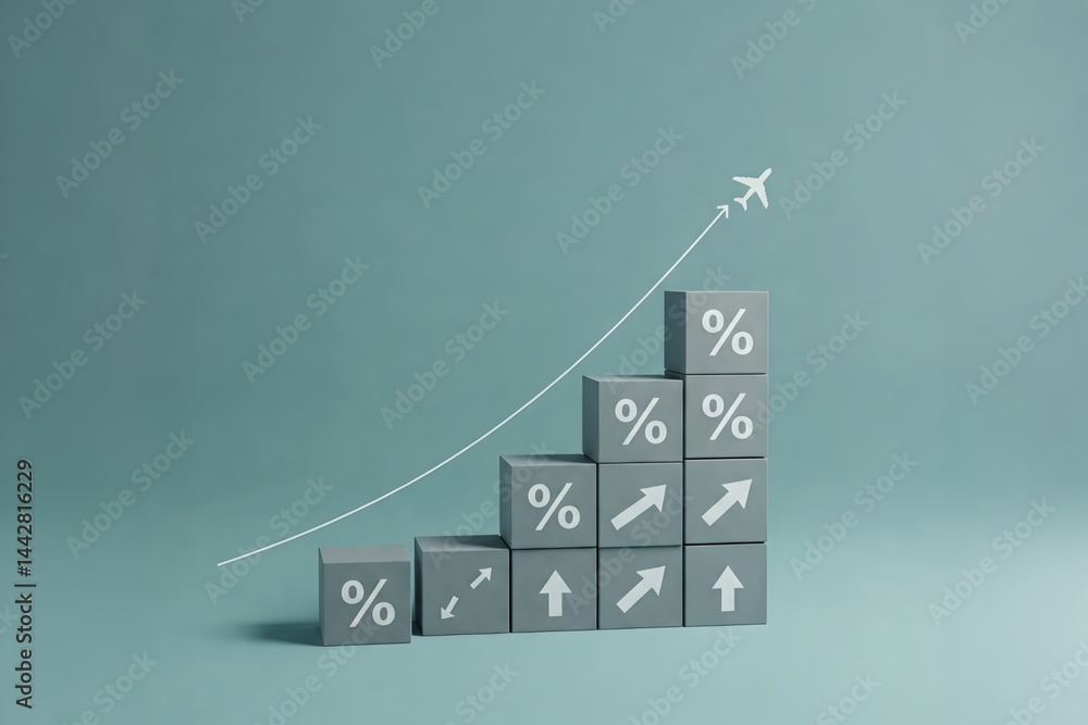 Poster a graph depicting growth with an upward trend represented by percentage signs and an arrow pointing 