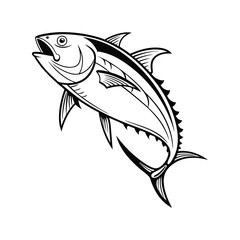 Tuna Fish Silhouette Vector, Black Sea Fish Clipart, Marine Animal Icon for Fishing, Seafood,