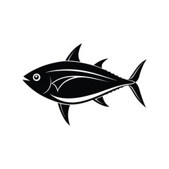 Tuna Fish Silhouette Vector, Black Sea Fish Clipart, Marine Animal Icon for Fishing, Seafood,