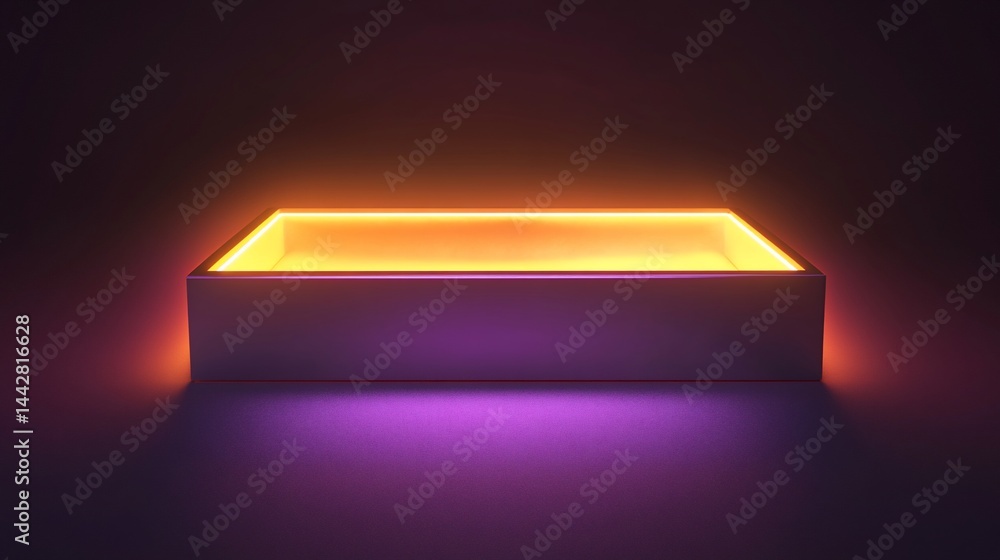 Poster illuminated box with vibrant neon lights, creating a modern and futuristic abstract design