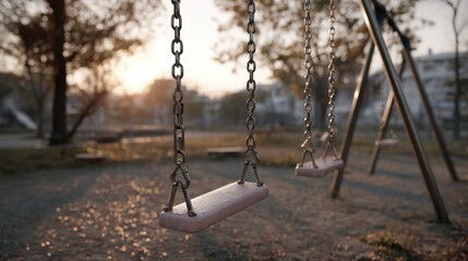 Empty playground swings at sunset in a park setting Stand For Children Day