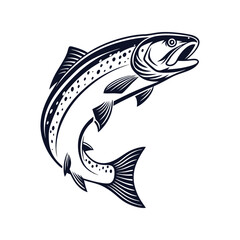 Fototapeta premium Trout Fish Silhouette Vector, Freshwater Fish Icon, Nature Clipart for Fishing.