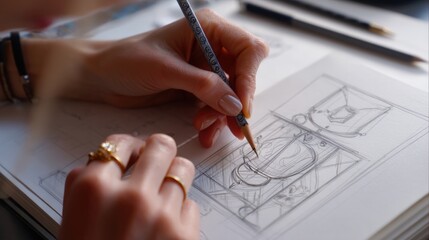 Jeweler sketching a custom design for a client, from concept art to final product, capturing the creative process in a professional workshop setting, perfect for jewelry design concepts