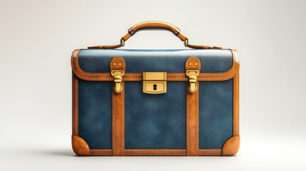 3D icon of a briefcase with golden handle, isolated white background