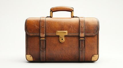 3D icon of a briefcase with golden handle, isolated white background