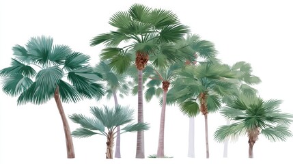 Fototapeta premium Lush green palm trees on a white background