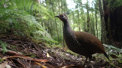 Fototapeta premium Rufous Bristlebird in Tasmanian Rainforest