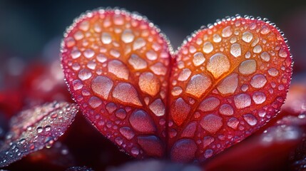 Heart-shaped leaf with dew drops.