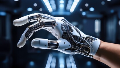 a close up of a robotic hand showcasing advanced technology and design emphasizing its intricate mechanics and futuristic aesthetics