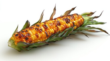 Fototapeta premium 3D icon of a grilled corn on the cob, isolated white background