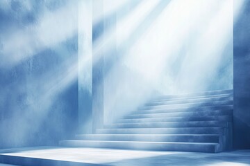 Obraz premium An indoor architectural scene with steps and light beams.