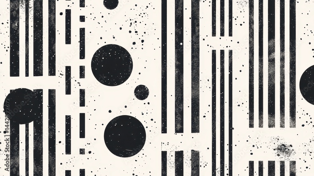 Poster abstract black and white geometric pattern with lines and circles