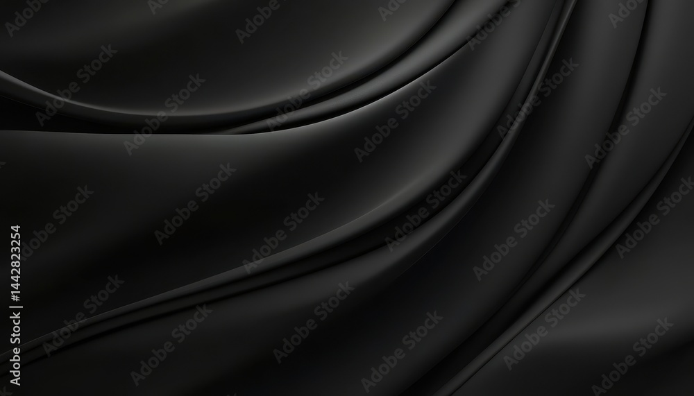 Poster Abstract Black Fabric Texture with Smooth Drapes and Subtle Waves