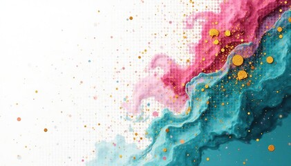 Obraz premium Abstract halftone pattern, white background, teal, rose, gold , minimalist, art