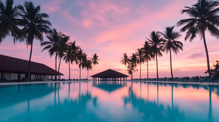 Obraz premium Tranquil Tropical Resort Pool at Sunset