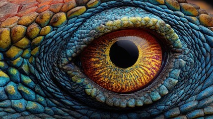 Reptilian Gaze: Close-Up of a Colorful Lizard Eye