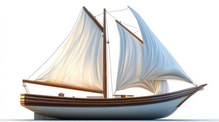 Obraz premium 3D icon of a small sailboat, isolated white background