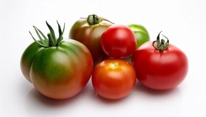 red green tomatoes sphere oval shape isolated on white background tomatoes are all natural organic fresh delicious and healthy