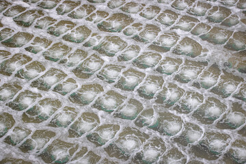 Biological treatment process in aeration basin closeup. Specialized equipment serves for breakdown...