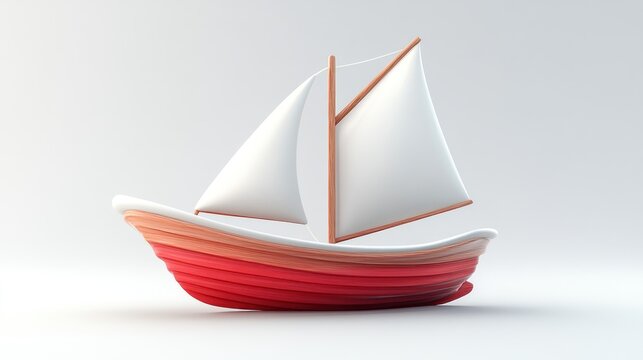 3D icon of a small sailboat, isolated white background