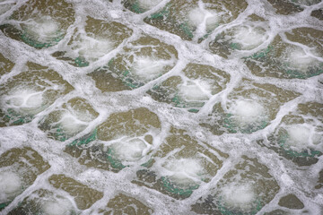 Biological treatment process in aeration basin closeup. Specialized equipment serves for breakdown...