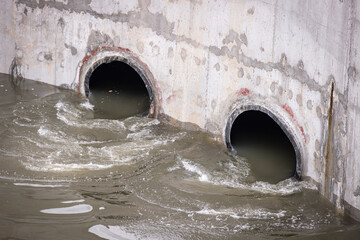 Biological treatment process in aeration basin closeup. Specialized equipment serves for breakdown...