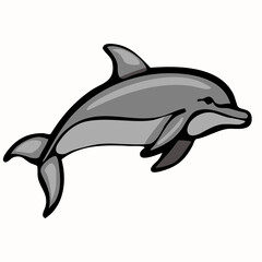 Obraz premium A stylized illustration of a dolphin swimming gracefully. The dolphin is depicted in shades of gray with a smooth, streamlined body and a playful expression, set against a light background.