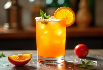 gin cocktail transparent isolated background, colorful vibrant refreshing drink with garnish