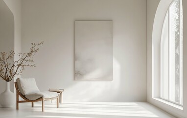 Minimalist Light Arch Window Chair and Abstract Art