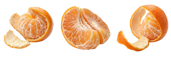 Set of a Single orange peel isolated on a transparent background