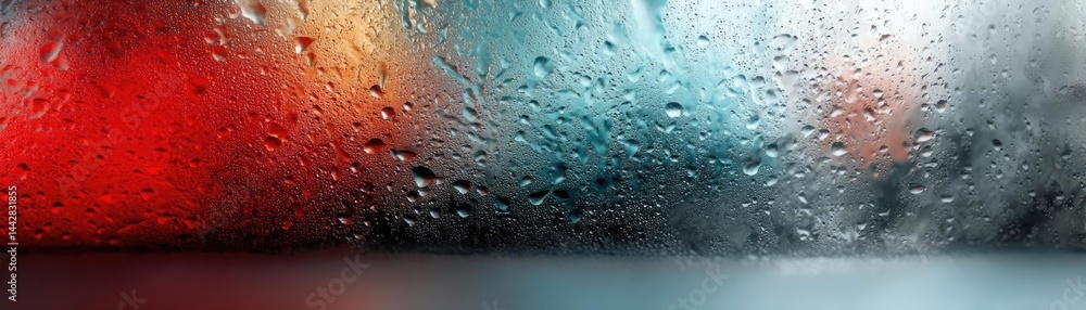 Aufkleber raindrop on a window merging city atmosphere and rain pattern concept. close-up view of condensation