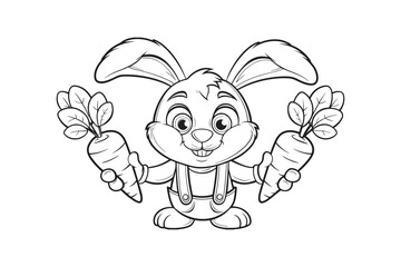 Line art illustration of a rabbit juggling with carrots.eps