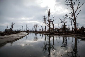 Obraz premium The sea as a witness, holding the scars of climate change's damage