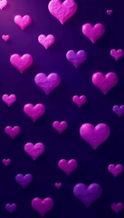 Purple heart shapes in a repeating design on a dark purple background, girly, decor, feminine