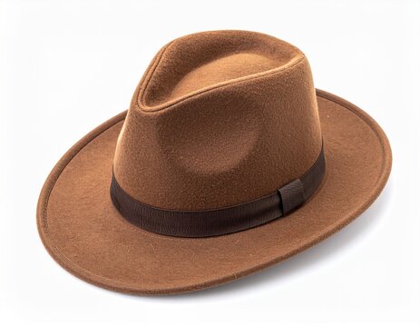 Classic brown fedora cowbow hat isolated on white.
