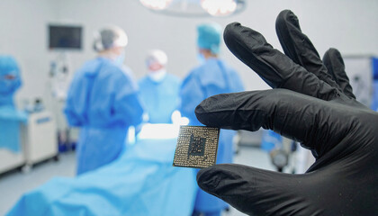 Futuristic Medical Laboratory with AI and Cybernetic Implants