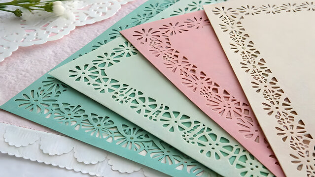 Elegant Laser Cut Paper Cards Pastel Colors & Floral Designs