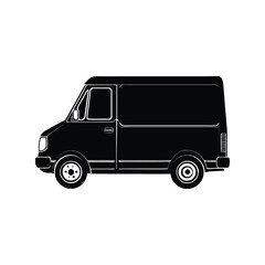 Delivery Van Silhouette Vector, Black Commercial Transport Clipart, Cargo Vehicle Side View Graphic, Shipping Car Design