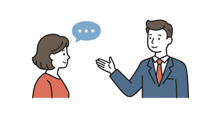 Cartoon Woman with Brown Hair and Orange Shirt with Speech Bubble