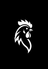 Stylized Rooster Head Profile in Bold White Silhouette