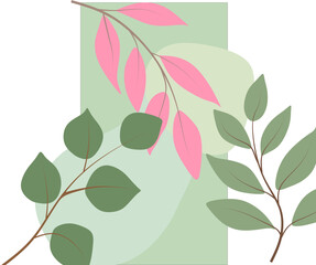 Abstract Botanical Boho Composition with Organic Shapes and Mid Century Modern Foliage Design