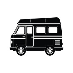 Camper Van Silhouette Vector, Black Motorhome Side View Clipart, Retro Travel Vehicle Design for Road Trip Illustrations

