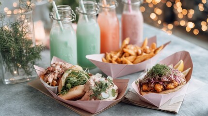 National Food Truck Day. Refreshing summer meal with gourmet hot dogs, cold drinks, and crispy fries
