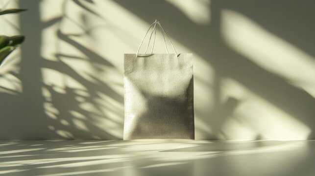 Tea bag with string hanging loosely, on a soft white background, subtle shadows highlighting its form 