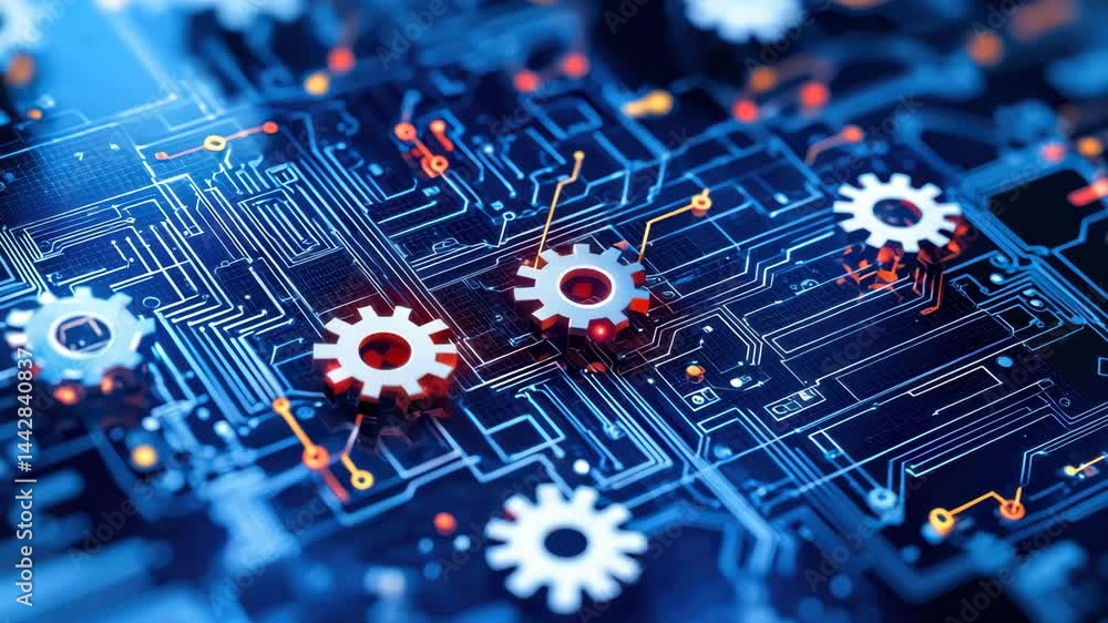 Poster abstract technology background with gears and circuit board design