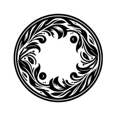 Ornate Black and White Botanical Swirl Circular Frame