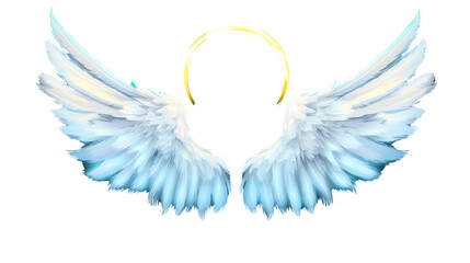 Large white angel wings shimmering with a great golden eagle, religious luminous angel wings, transparent.