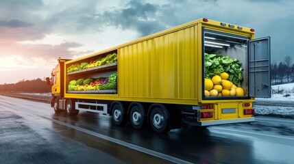 Fresh produce delivery truck on a highway